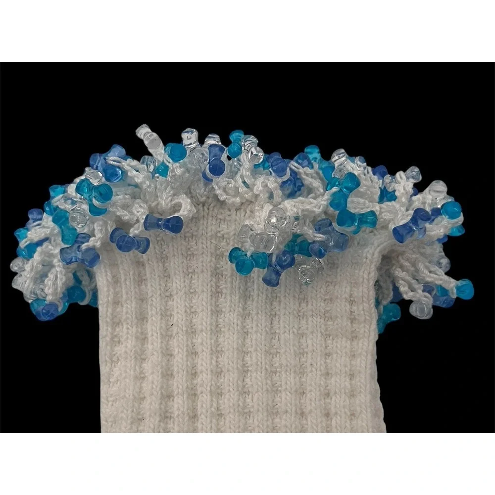 NWOT‎ White Blue Beaded Socks.